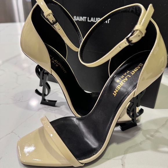 Opyum YSL Logo-Heel Sandals with Black Hardware